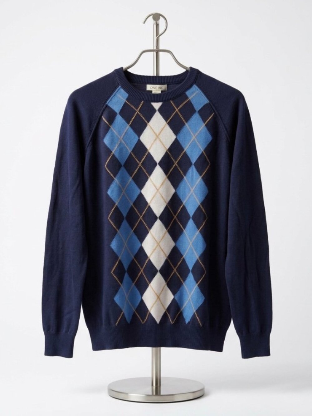 Cherokee Cotton Sweater Blue Argyle Crew Neck Kids Size XL 16/18 School Academia
